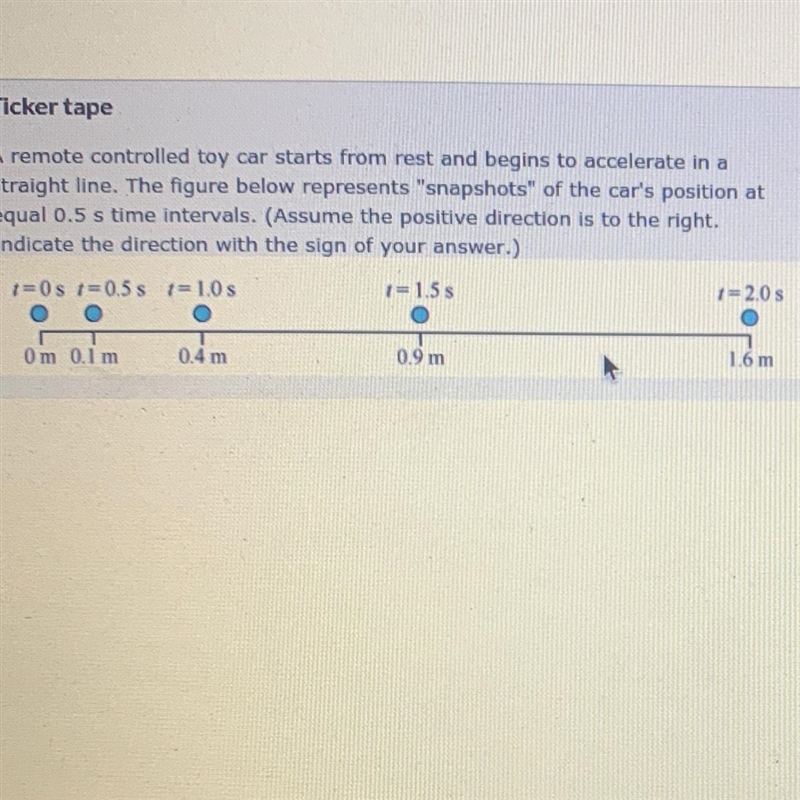 What is the car's average velocity (in m/s) in the interval between t = 1.0 s to t-example-1