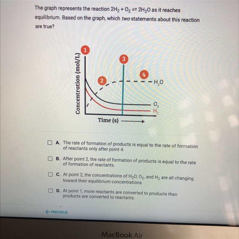 The graph represents the reaction 2H2 + 02 32H20 as it reaches equilibrium. Based-example-1