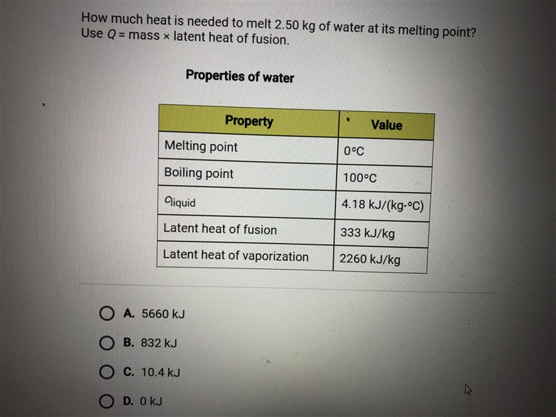 How much heat is needed to melt 2.5 KG of water at its melting point? Use Q= mass-example-1