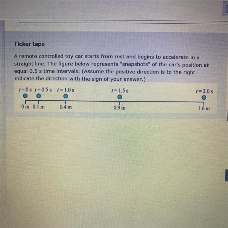 What is the car's average velocity (in m/s) in the interval between t = 0.5 s to t-example-1