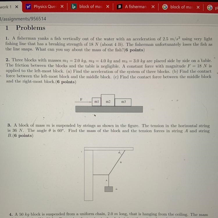 3. A block of mass m is suspended by strings as shown in the figure. The tension in-example-1