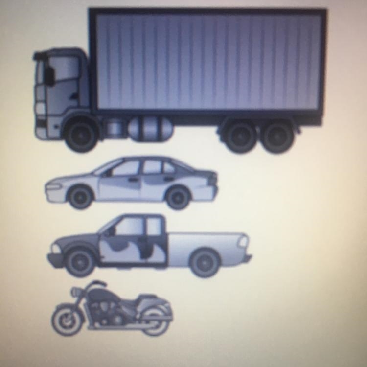 Four different vehicles are shown. Assume that all four vehicles are traveling at-example-1