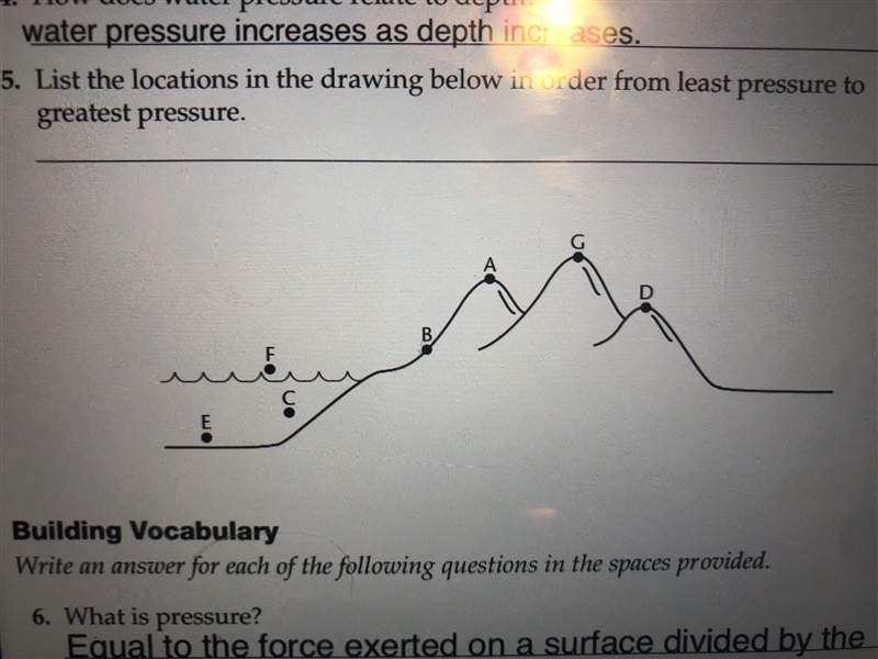 List the location in order from lear to greatest pressure-example-1