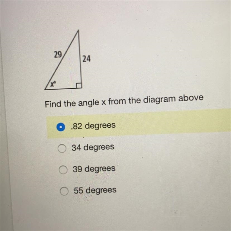 SOHCAHTOA MATH REVIEW Find the angle x from the diagram above-example-1