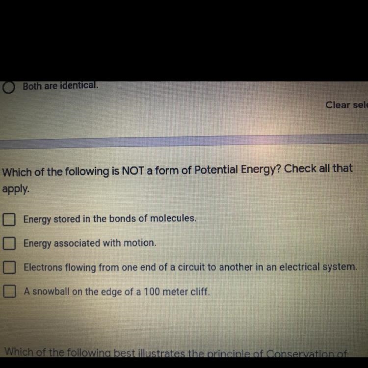 Which of the following is NOT a form of Potential Energy? Check all that apply. Energy-example-1