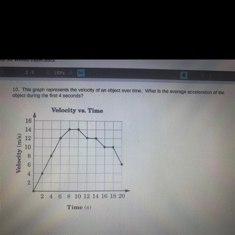 PLS HELP PLS 10. This graph represents the velocity of an object over time. What is-example-1