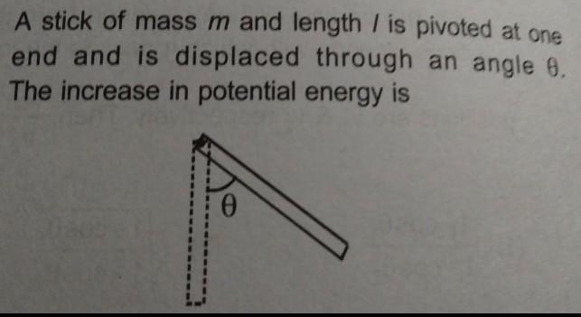 A stick of mass m and length / is pivoted at one end and is displaced through an angle-example-1