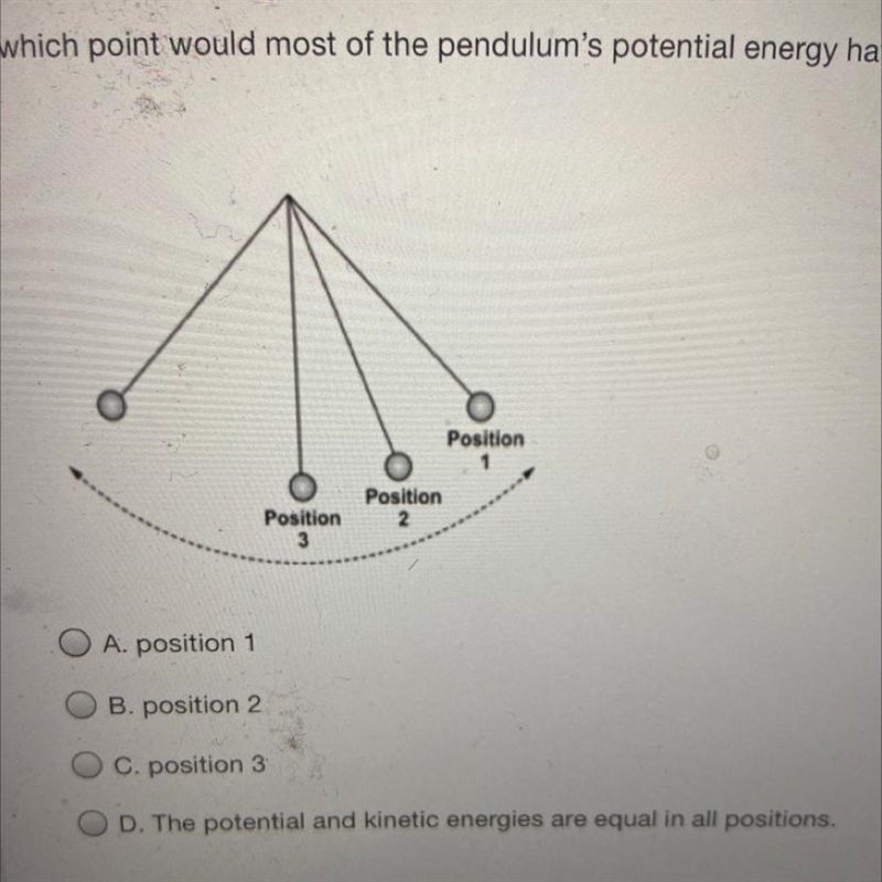 At which point would most of the pendulum's potential energy have been transformed-example-1