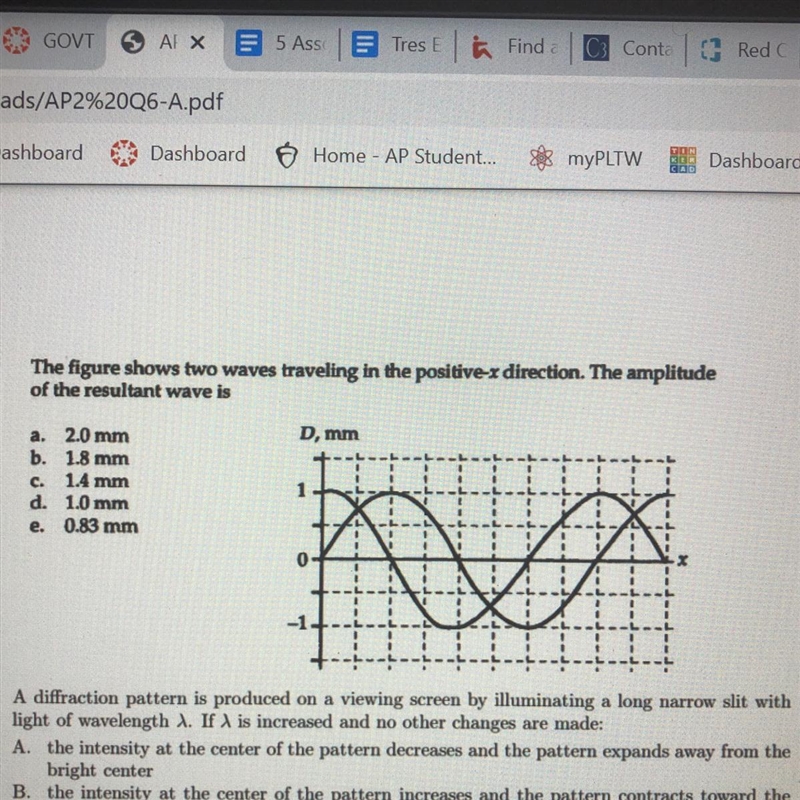 The figure shows two waves traveling in the positive x direction. The amplitude of-example-1