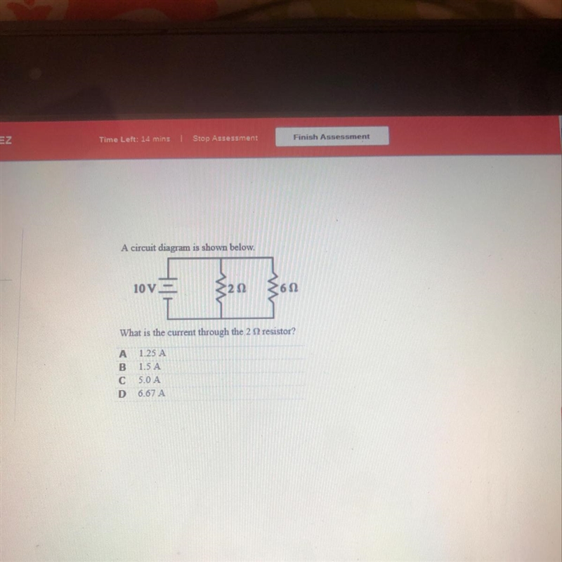 A circuit diagram is shown below. AVVE ANA U9 TS What is the current through the 2 2 resistor-example-1