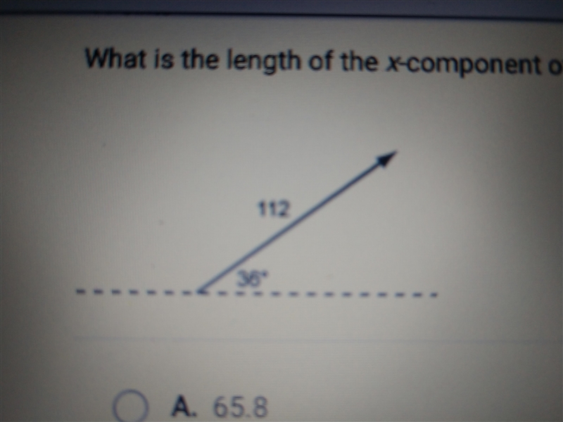 What is the length of the x-component of the vector shown below? A. 65.8 B. 90.6 C-example-1