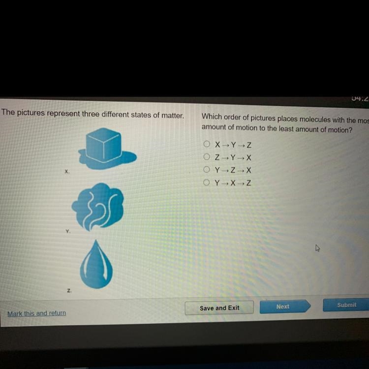 PLS HURRY!!!! 15 PTS!!! The pictures represent three different states of matter. Which-example-1