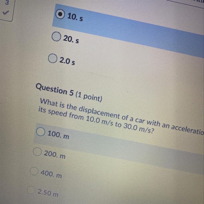 what is the displacement of a car with an acceleration of 4.00 m/s2 as it increases-example-1