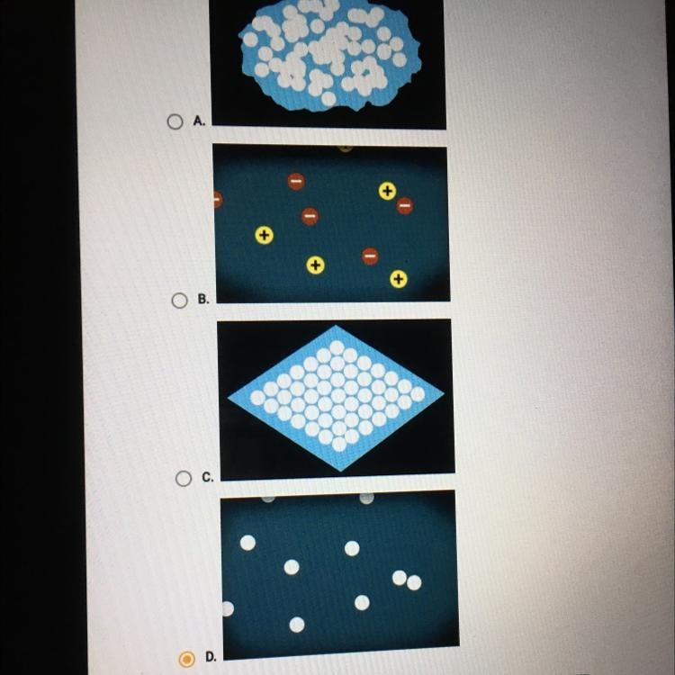 Which illustration represents the arrangement of particles in a liquid?-example-1