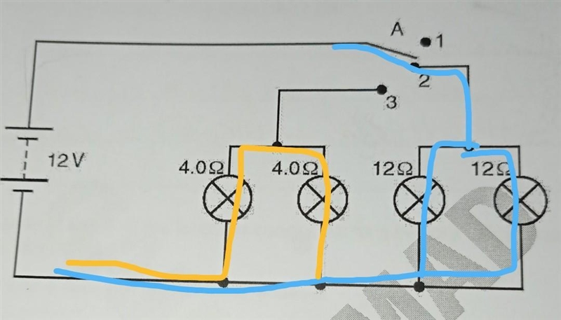 I don't understand why will only the 12 ohms lamps turn on when the switch is in position-example-1