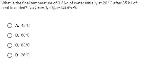 What is the final temperature of 0.3kg of water initially at 20 Celsius after 35 KJ-example-1