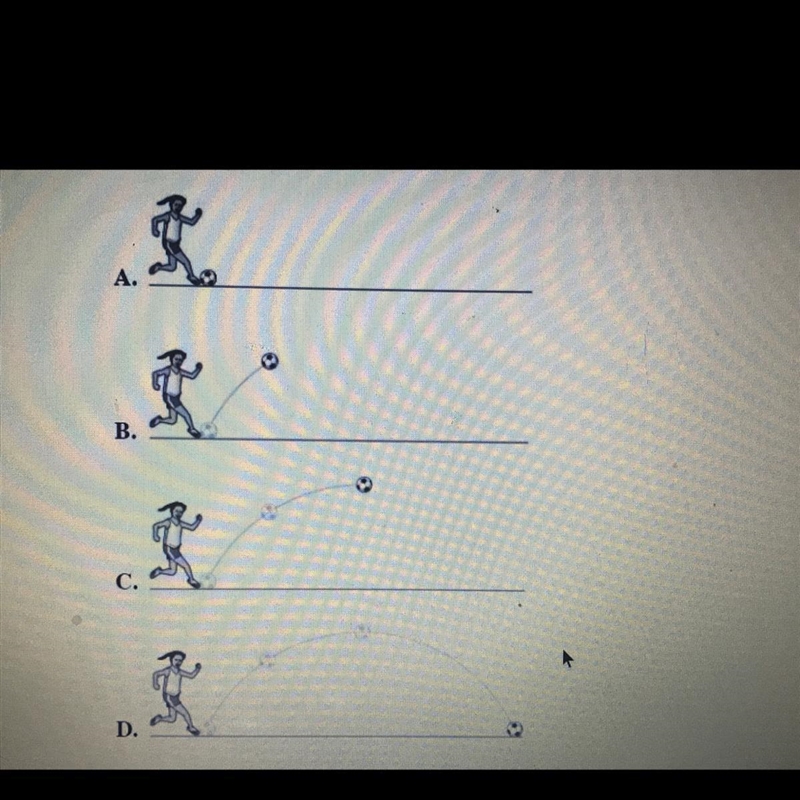 Which diagram models the position of a soccer ball when it has the greatest amount-example-1