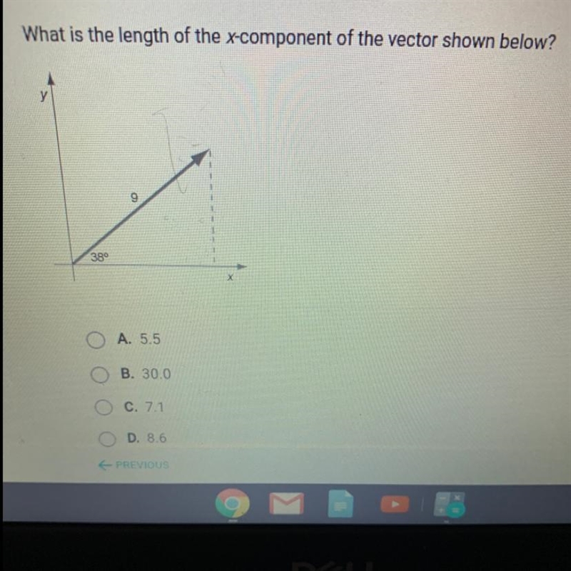 What is the length of the x-component of the vector shown below? 9 380 х A. 5.5 B-example-1