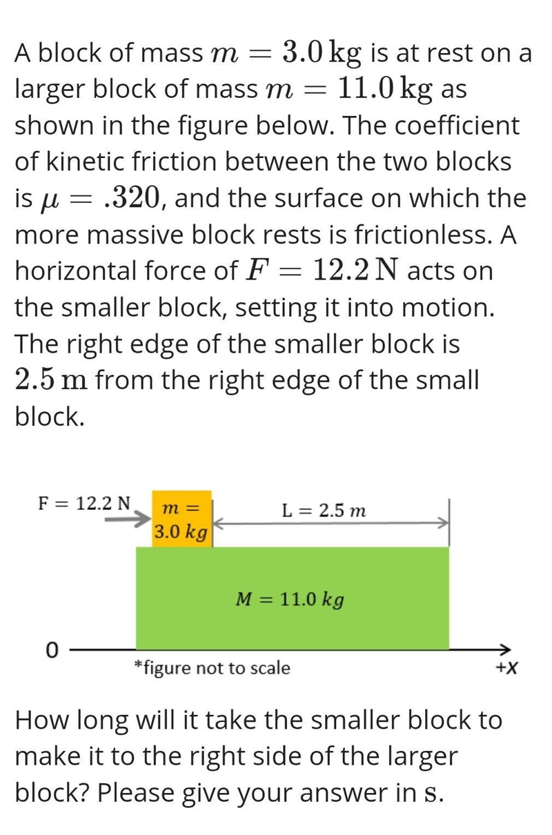 How to solve this. How long will it take the smaller block to make it to the right-example-1