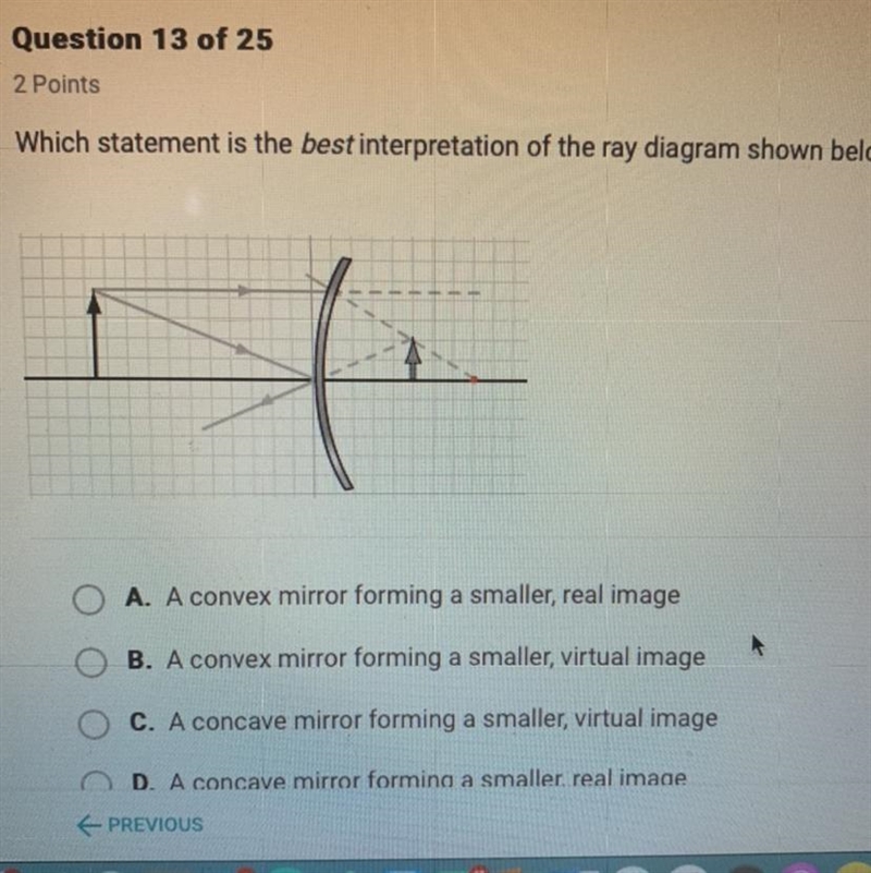 Which statement is the best interpretation of the ray diagram shown below? plz help-example-1