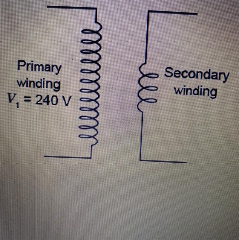 The diagram shows a transformer. Based on the diagram the voltage at the second winding-example-1