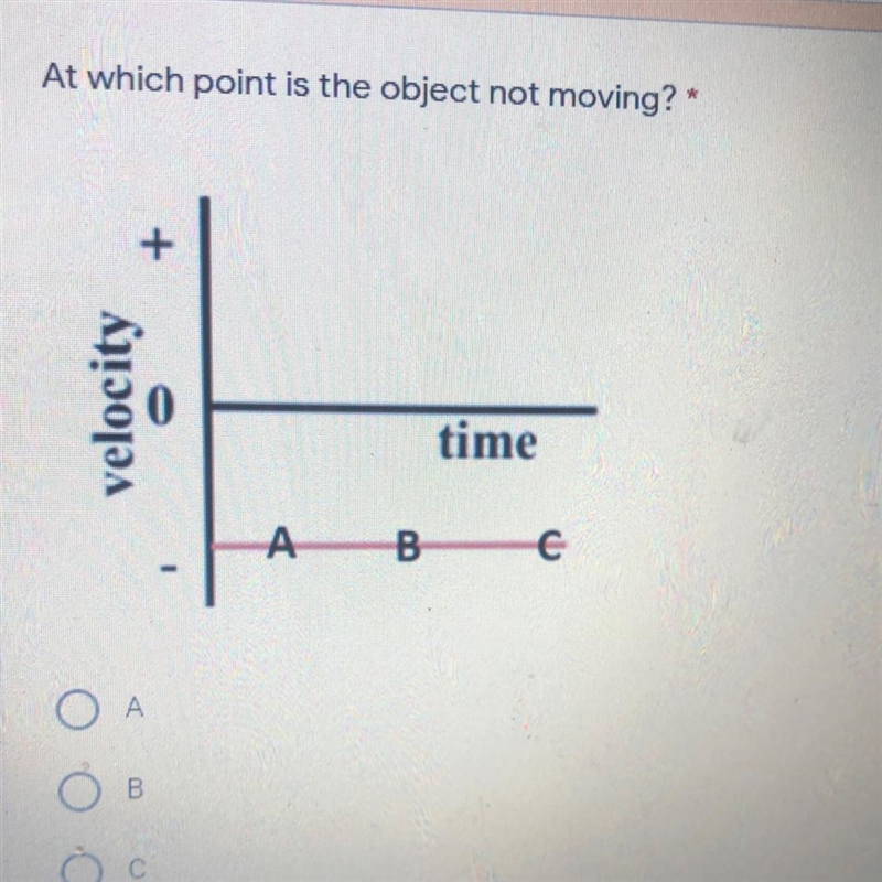 At which point is the object not moving? A B C D All of these. None of these.-example-1