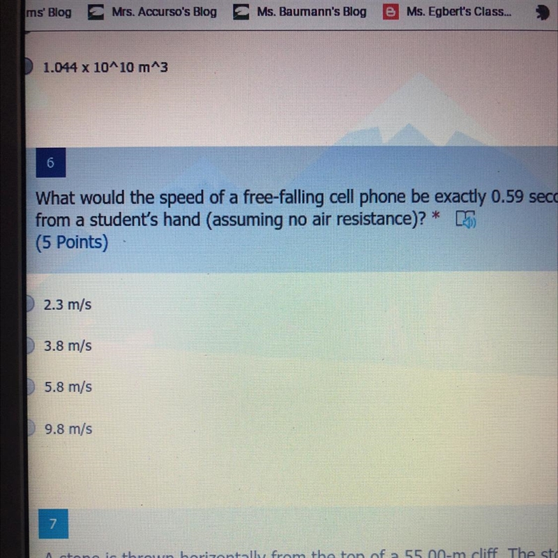 What would the speed of a free-falling cell phone be exactly 0.59 seconds after it-example-1