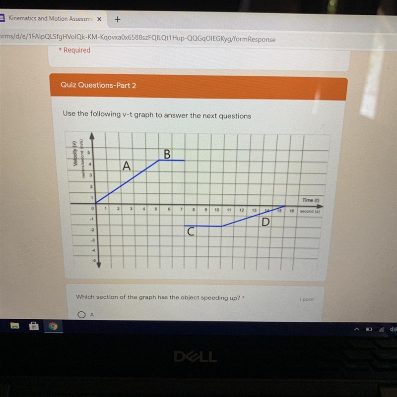 Use the following v-t graph to answer the next questions 5 B Velocity ) neters/second-example-1