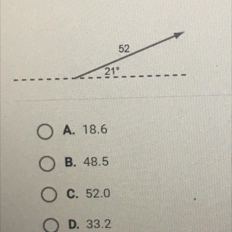 PLEASE HELP What is the length of the x-component of the vector shown below? 52 21° O-example-1