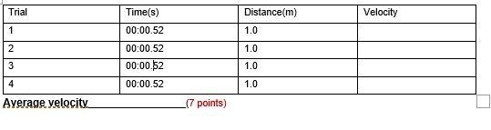 What's the velocity for each trial? And what's the average velocity?-example-1