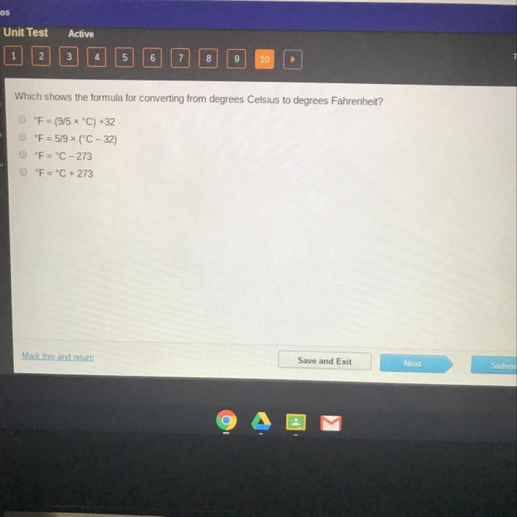 Which shows the formula for converting from degrees Celsius to degrees Fahrenheit-example-1