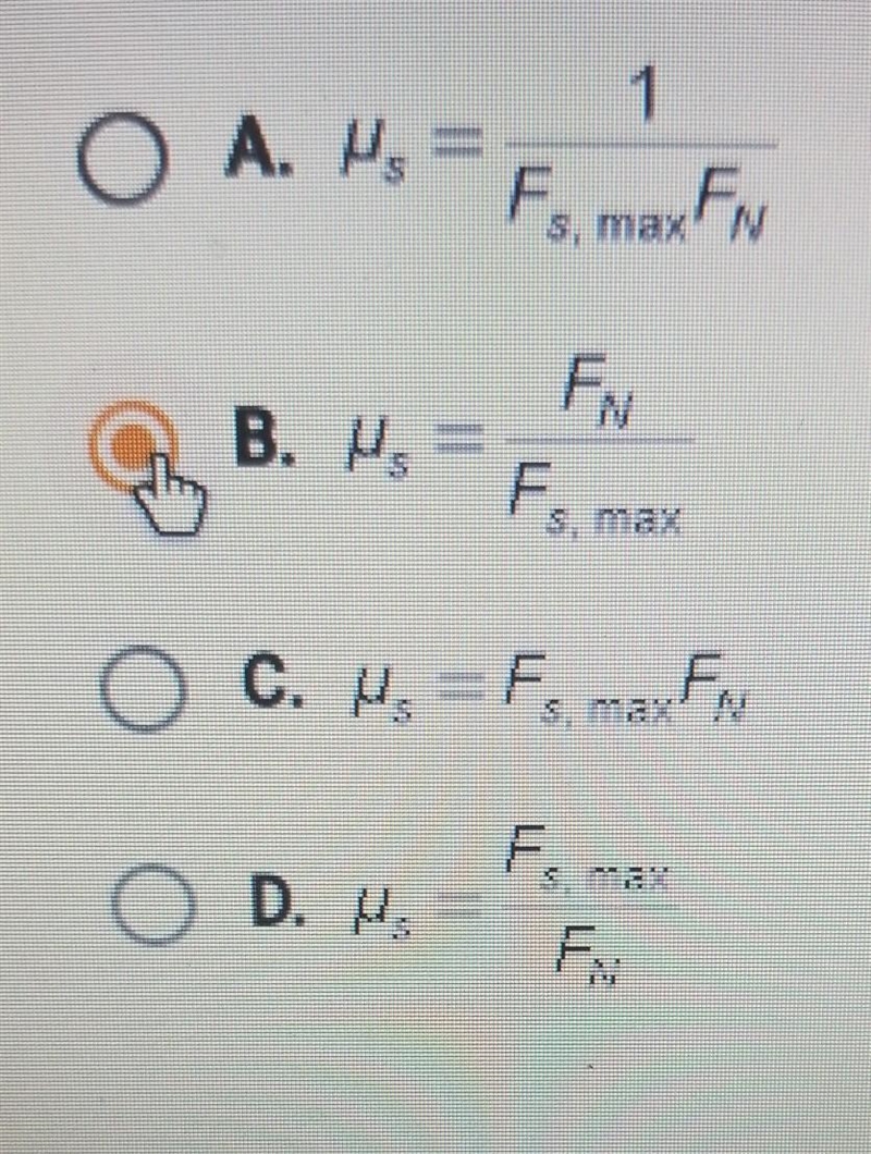 For an object sitting on a surface that has a maximum force of static friction Fs-example-1