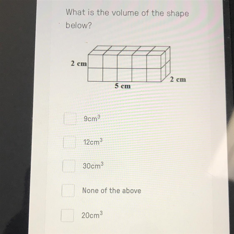 What is the volume of the shape below? Help me plzzzz-example-1