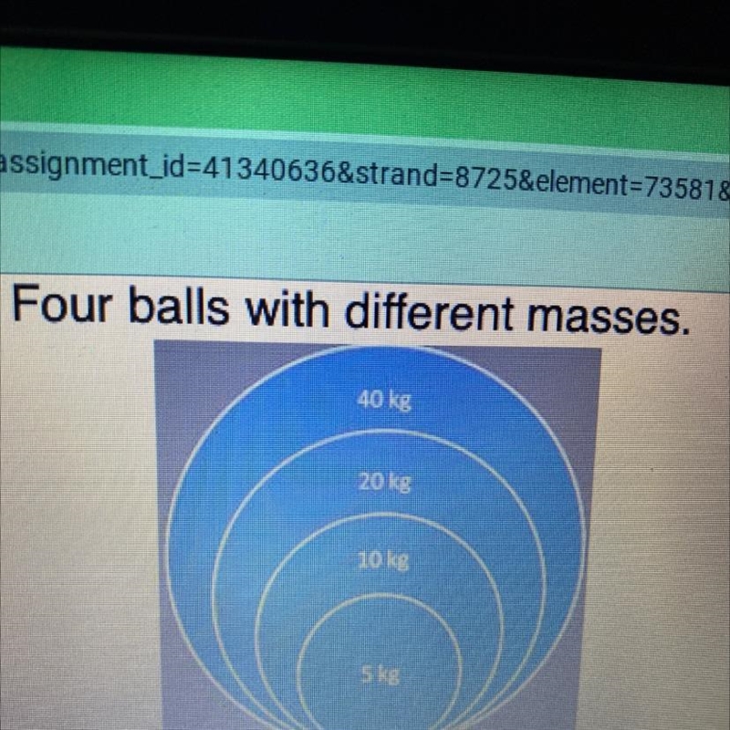 Four balls with different masses. 40 kg 20 kg 10 kg 5 kg Consider the four masses-example-1