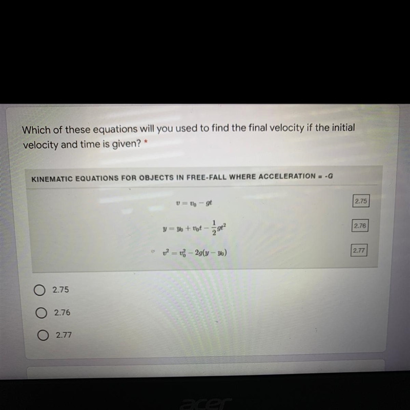 Which of these equations will you used to find the final velocity if the initial velocity-example-1