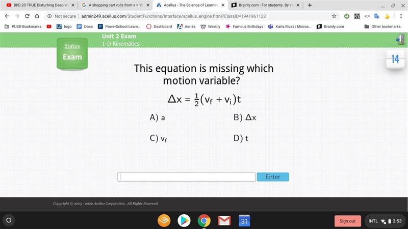 This equation is missing which motion variable?-example-1