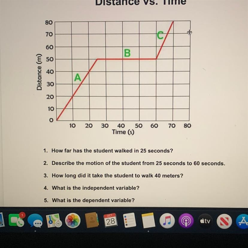 Distance vs. Time 80 70 60 B 50 Distance (m) 40 А 30 20 10 10 20 30 40 50 Time (s-example-1