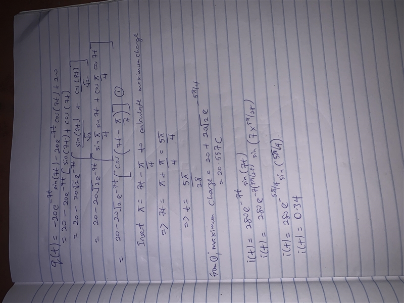 Find the charge q(t) on the capacitor and the current i(t) in the given lrc-series-example-1