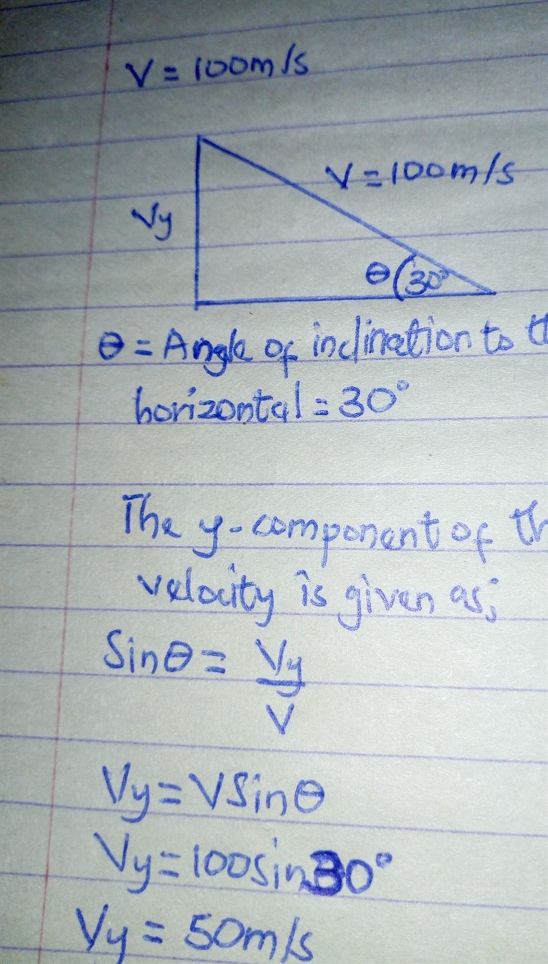 In projectile mtion, what is the y-component of the initial velocity? if V= Vi = 100 m-example-1