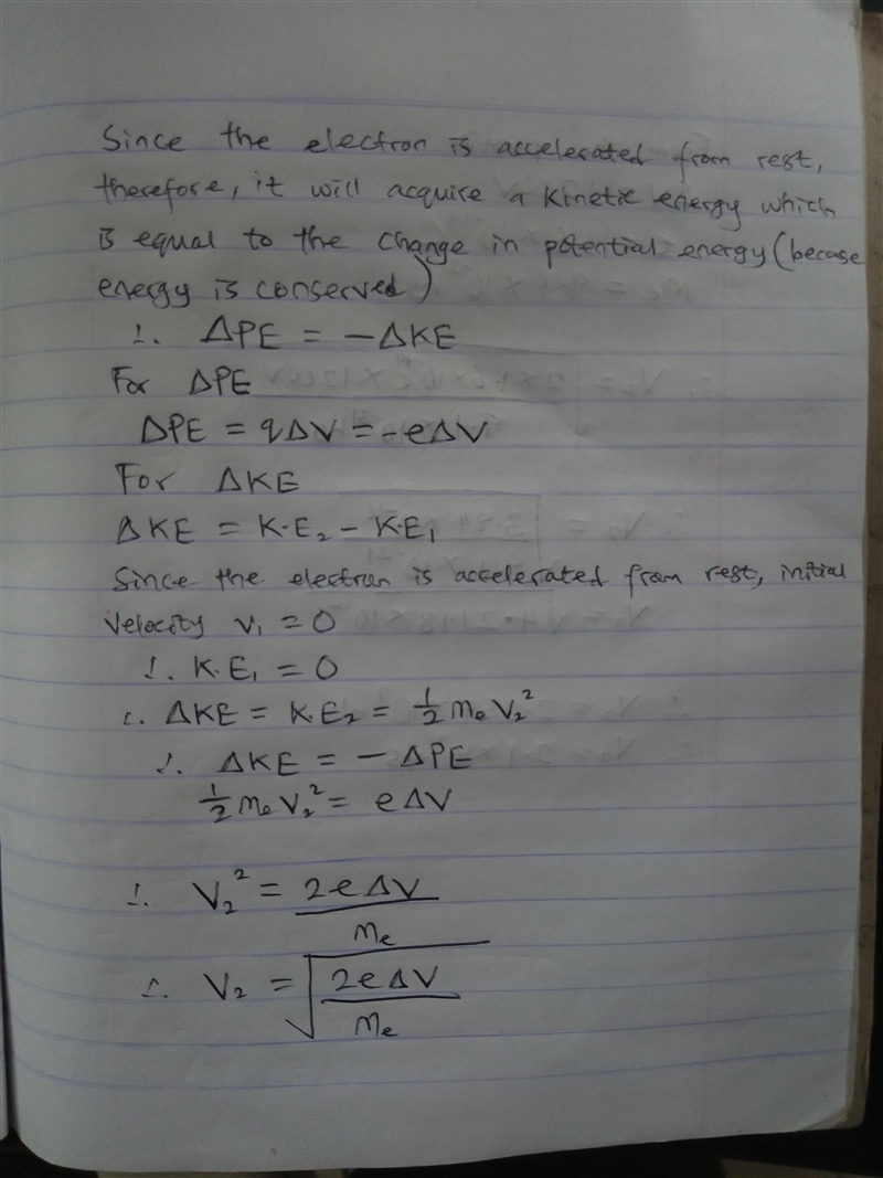 If an electron is accelerated from rest through a potential difference of 1200V find-example-1