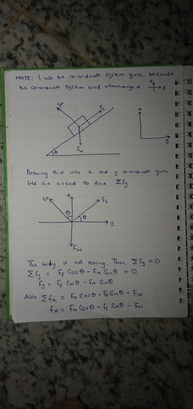 Because the block is not moving, the sum of the y components of the forces acting-example-1