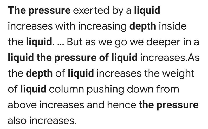 The pressure of liquid varies as per its depth​-example-1