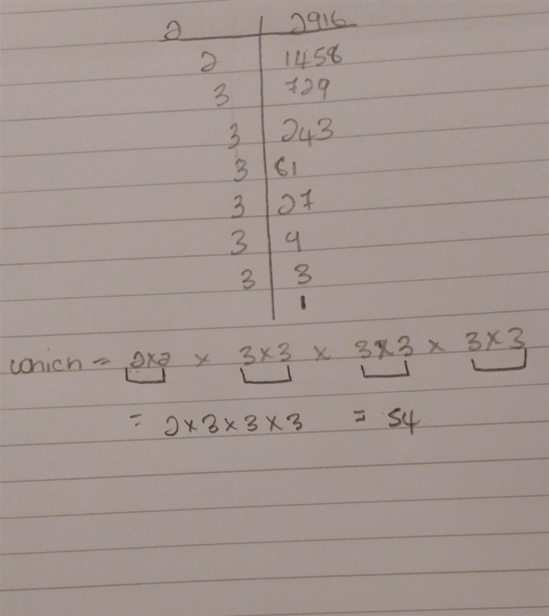 The square root by prime factorization 2916​-example-1