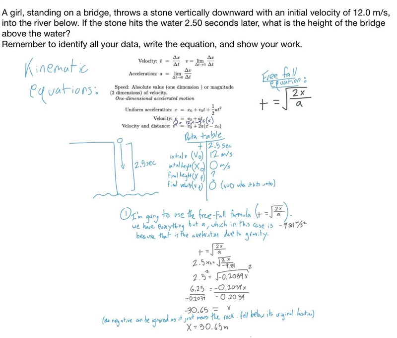 50 POINT PHYSICS QUESTION! PLEASE HELP! A girl, standing on a bridge, throws a stone-example-1