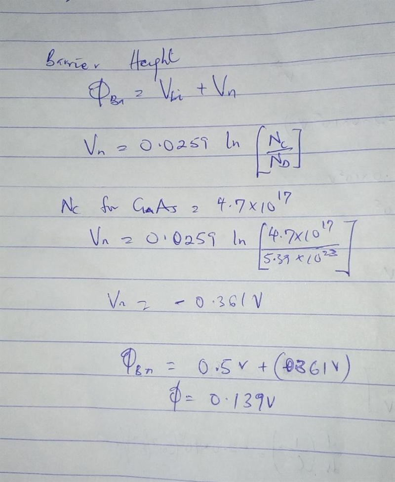 The capacitance of a Pt-n-type GaAs Schottky diode is given by 1 (C(μF))2 = 1.0 × 105 − 2.0 × 105 V-example-2