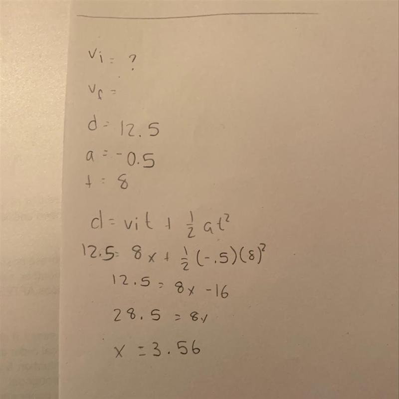 A ball rolling across a field has an acceleration of -0.5 m/s 2. It rolls 12.5 m and-example-1