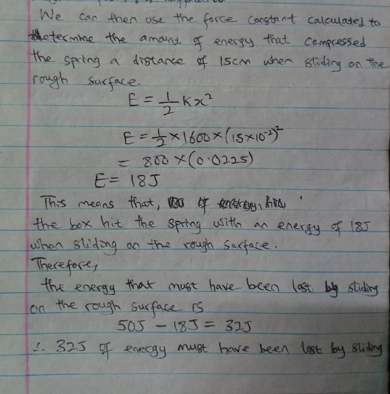 A box slides on a frictionless surface with a total energy of 50 J. It hits a spring-example-2