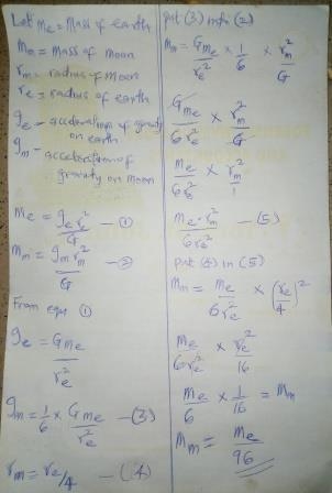 The acceleration of gravity on the moon is one-sixth what it is on Earth. The radius-example-1