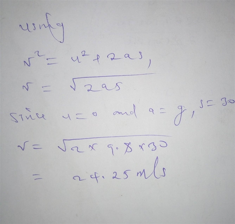 A ball of mass is released from rest at a height of 30 how fast is it going when it-example-1