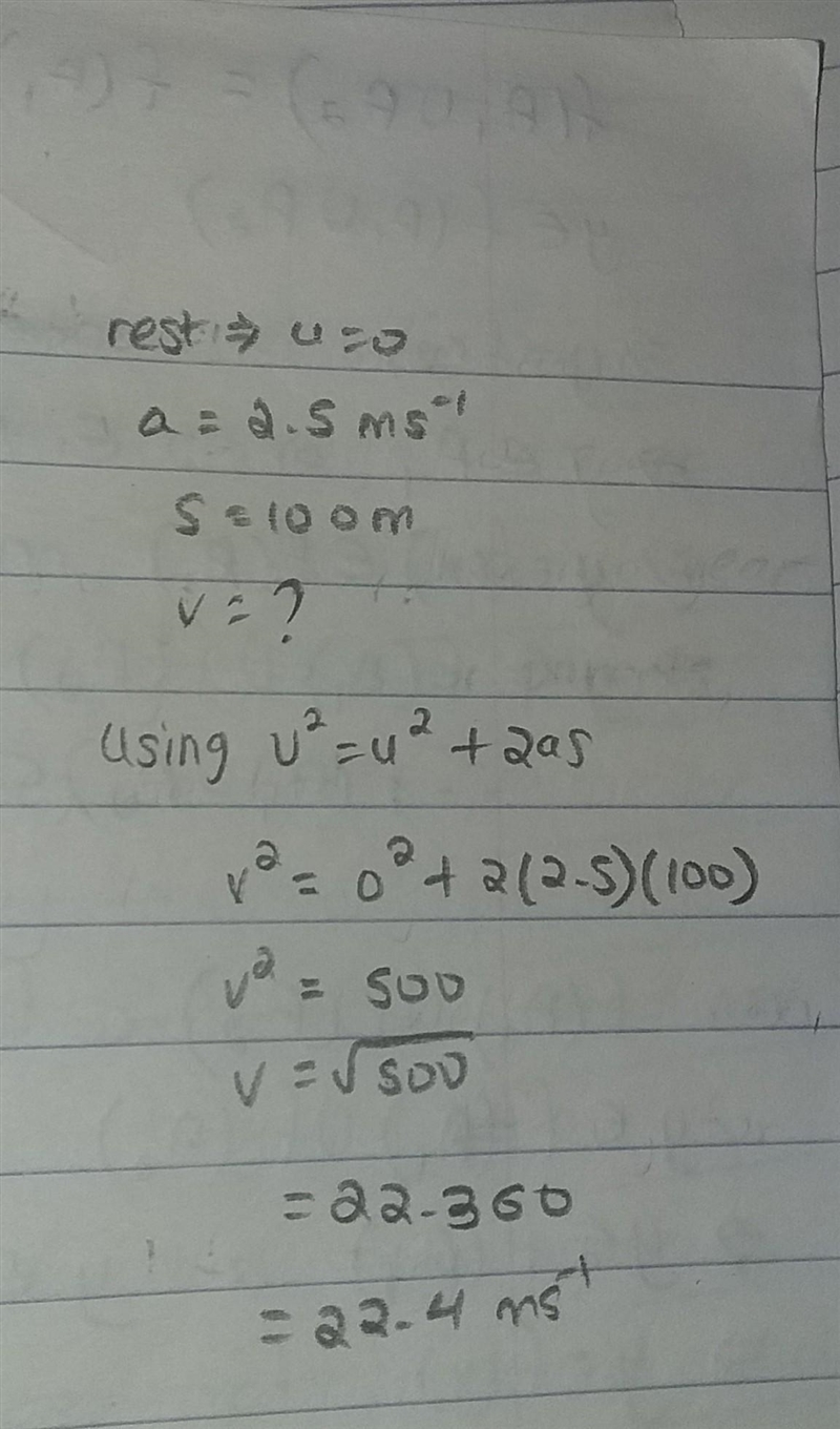 1. A car starts from rest and accelerates at a constant rate of 2.5 m/s2. What is-example-1